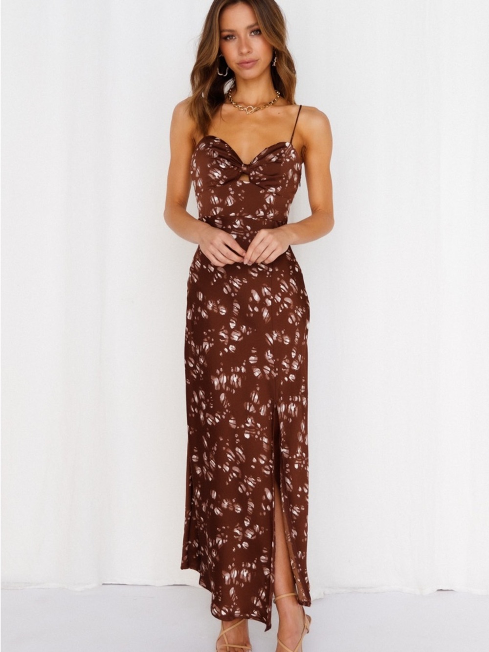 GIMME WHIPLASH MIDI DRESS BROWN